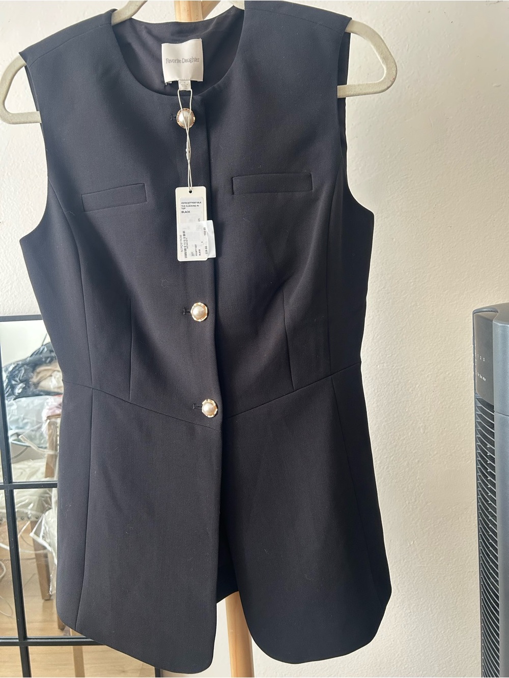 Favorite Daughter Black Sleeveless Structured Vest with Gold Buttons